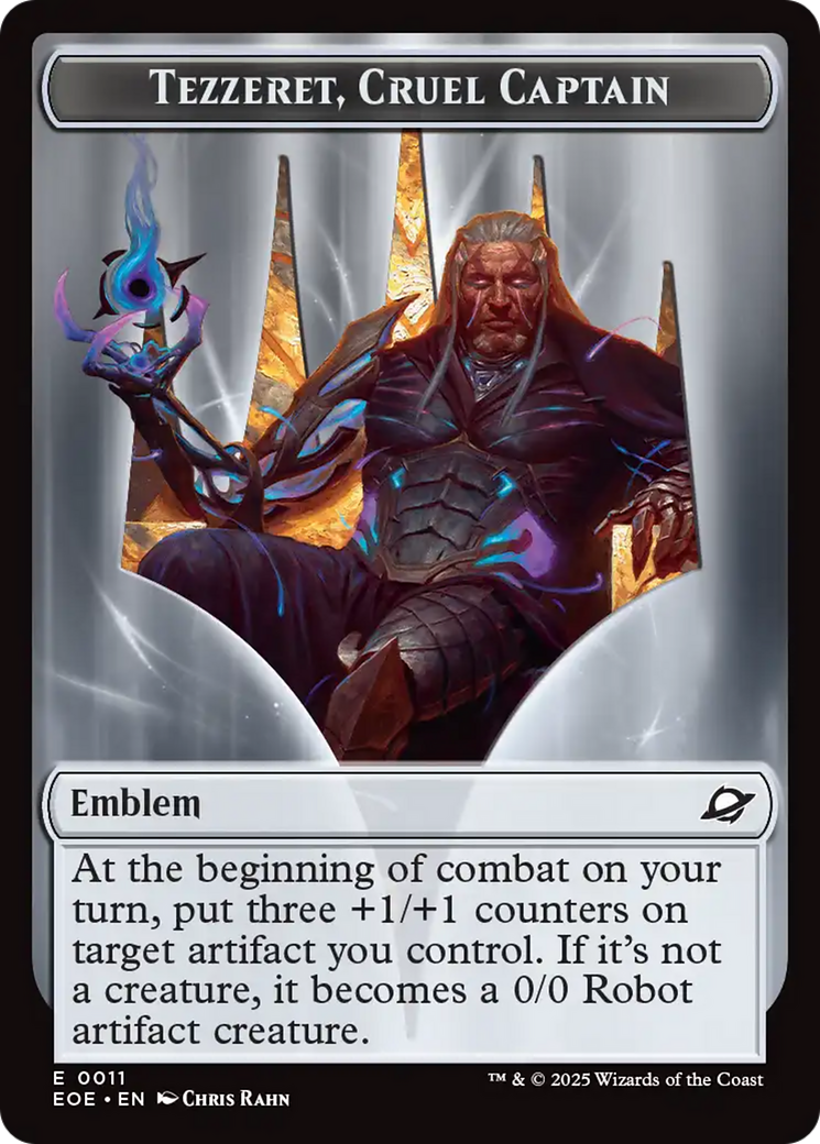 Robot // Emblem - Tezzeret, Cruel Captain Double-Sided Token [Edge of Eternities Tokens]